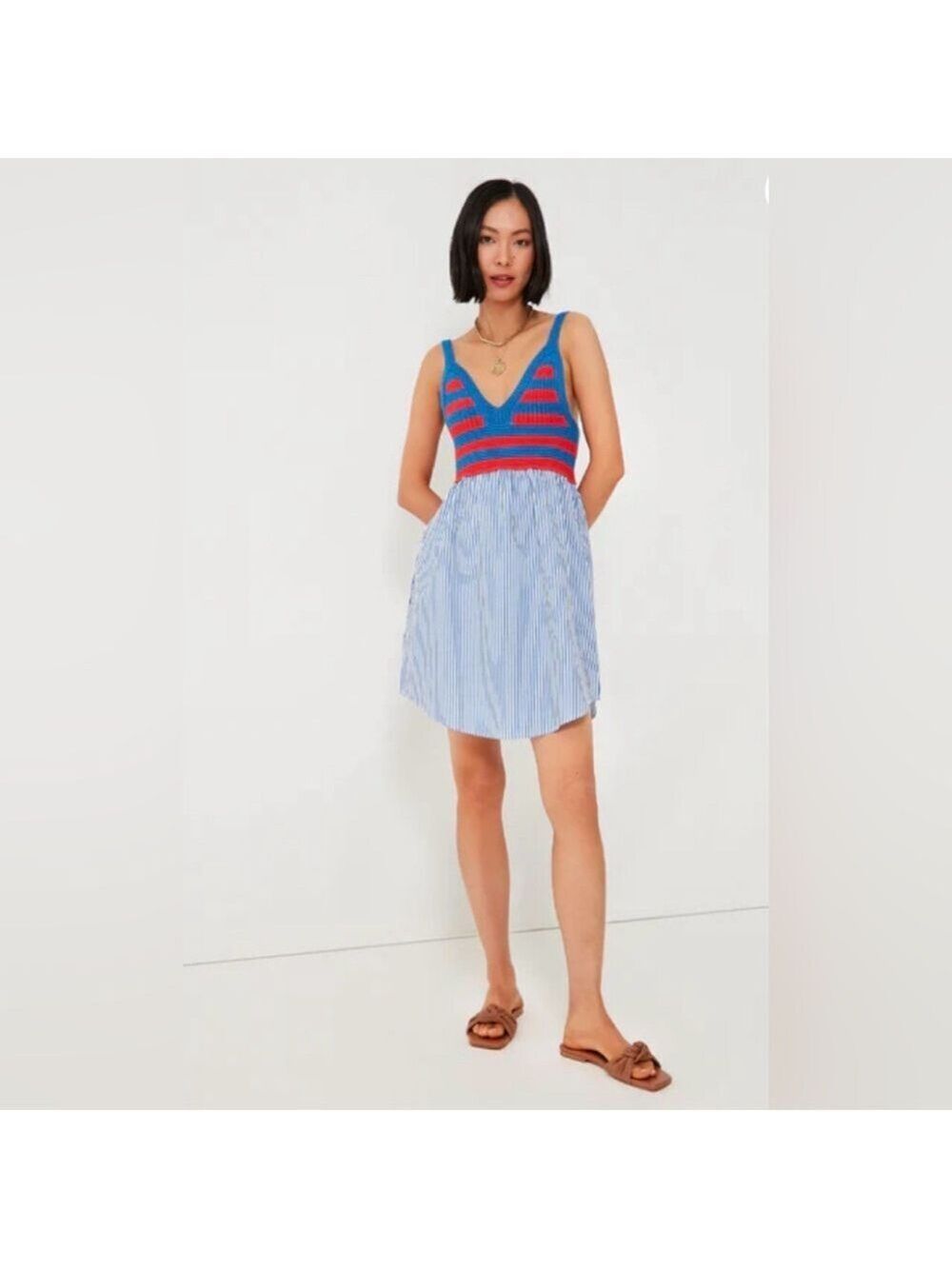 Kuhl The Royal And Poppy Esmee Dress Crochet Stripe Bust SZ L Red Blue